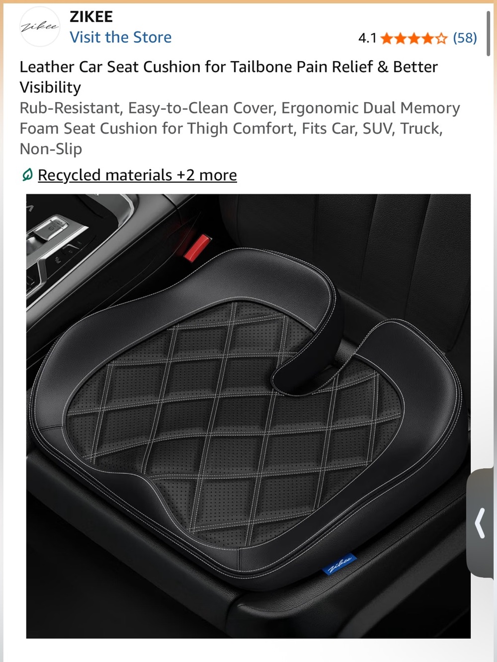 Memory Foam Car Seat Cushion for Men - Black